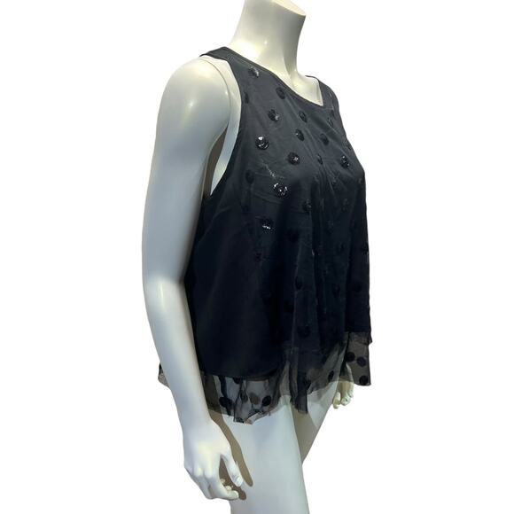 LOFT Black Sequin Polka Dot Sheer Layer Tank Top Party Evening Wear Large - Picture 10 of 14